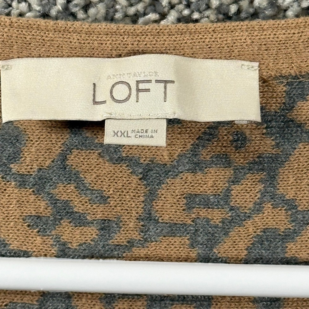 Ann Taylor LOFT Womens XXL Leopard Animal Print Tan Gray Knit Pullover Sweater - Picture 2 of 9